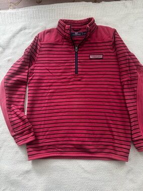 Vineyard Vines Nantucket red and Navy Striped Quarter-Zip Pullover